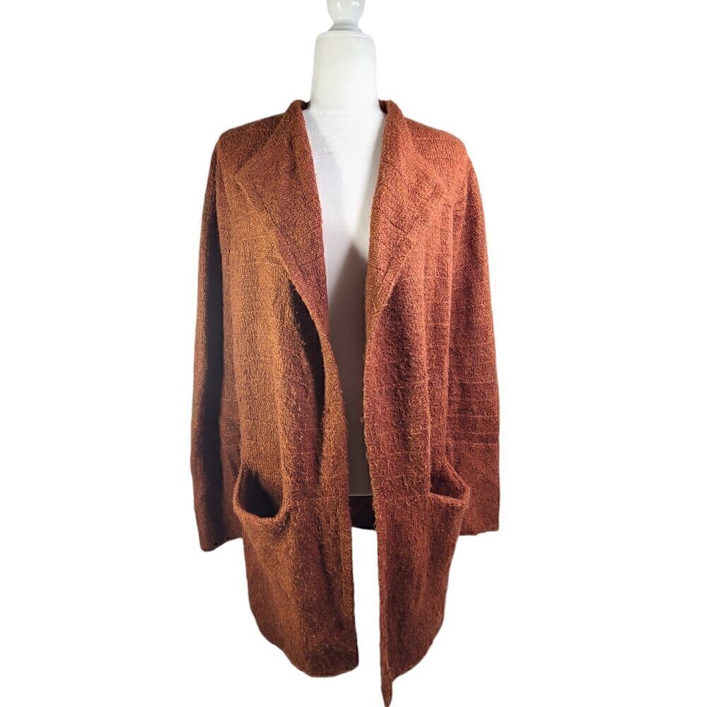 Old Navy Fuzzy Knit Caramel Brown Open Front Chunky Cardigan Long Sweater